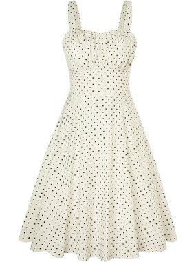 Women's Apricot Polka Dot Vintage A-Line Midi Cocktail Tea Party Dress